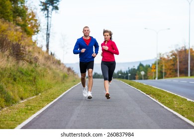 Healthy Lifestyle Woman Man Running Park Stock Photo 260837984 ...