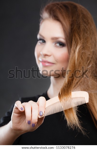 Healthy Look Concept Girl Combing Brushing Royalty Free Stock Image