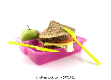healthy lunchbox with bread and fruit