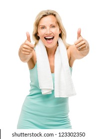 Healthy Mature Woman Thumbs Up Sign Isolated On White Background