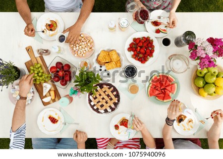Similar – Image, Stock Photo Apple pie in flower shape on wooden table