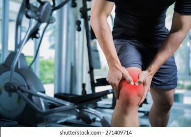 Healthy men Injury from exercise in the gym, he injured his knee - Powered by Shutterstock