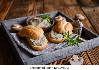 Healthy mushroom spread with quail eggs, onion and cheese - Shutterstock ID 1271096143
