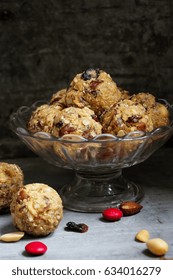 Healthy No Bake Peanut Butter Protein Balls Or Energy Bites, Selective Focus