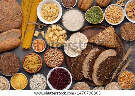 Healthy nutrition. Selection of gluten free products on wooden background