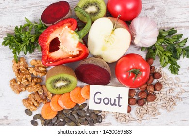 Healthy nutritious eating containing natural vitamins and minerals. Concept of best food for gout and kidneys health