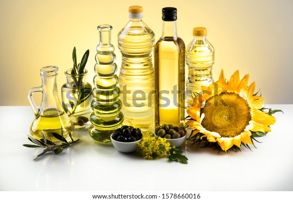 Healthy oil from sunflower, olive, rapeseed oil.
Cooking oils in bottle