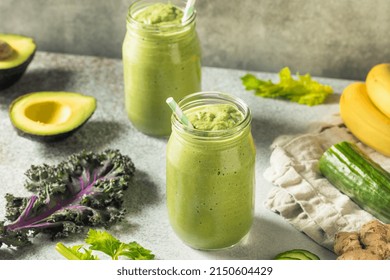 Healthy Organic Detox Green Smoothie With Kale Spinach And Cucumbers