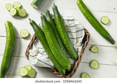 Healthy Organic Green English Cucumbers Ready To Eat