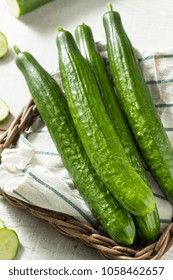 Healthy Organic Green English Cucumbers Ready To Eat