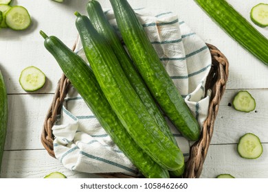 Healthy Organic Green English Cucumbers Ready To Eat