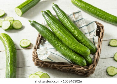 Healthy Organic Green English Cucumbers Ready To Eat