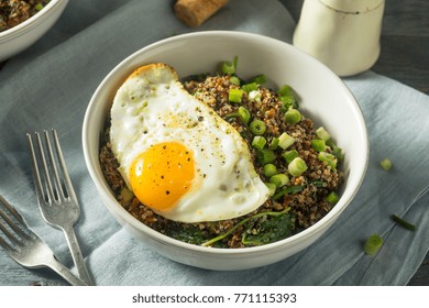 Healthy Organic Quinoa Breakfast Bowl With Onion And Egg