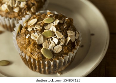 Healthy Organic Seed And Blueberry Muffins With Banana And Whole Grain