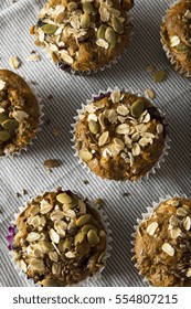 Healthy Organic Seed And Blueberry Muffins With Banana And Whole Grain