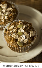 Healthy Organic Seed And Blueberry Muffins With Banana And Whole Grain