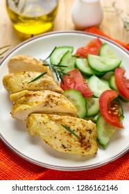 Healthy Oven Baked Chicken Breast With Mustard And Spices Served With Fresh Vegetables