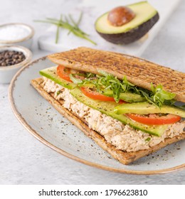 Healthy Panini Sandwich  With Tuna, Avocado, Rocket, Cucumber And Tomato.