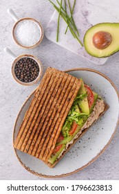 Healthy Panini Sandwich  With Tuna, Avocado, Rocket, Cucumber And Tomato.