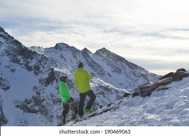 healthy people at top of mountain view at winter with fresh snow at beautiful sunny day - Shutterstock ID 190469063