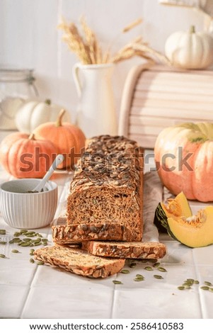 Healthy pumpkin bread made of squash seeds. Bread made in the bakery.
