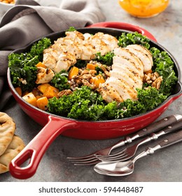 Healthy And Quick Dinner With Grilled Chicken, Quinoa, Kale And Butternut Squash