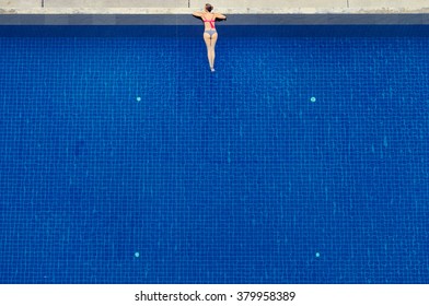 Healthy Rest. Top View Of Young Woman Swimming In The Pool.