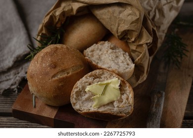 Healthy rosemary dinner bread buns with wholemeal flour - Shutterstock ID 2267725793