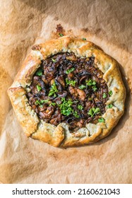 Healthy Rye Flour Baked Goods, Gluten Free, Diet Food. Homemade Savory Onion  Galette Pastry 