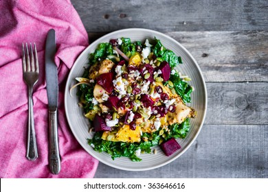 Healthy Salad With Grilled Chicken,kale.beets And Goat Cheese