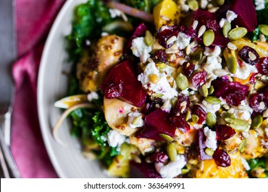 Healthy Salad With Grilled Chicken,kale.beets And Goat Cheese