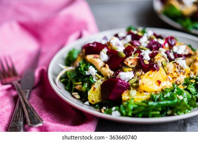 Healthy Salad With Grilled Chicken,kale.beets And Goat Cheese