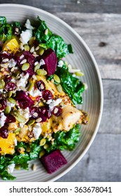 Healthy Salad With Grilled Chicken,kale.beets And Goat Cheese