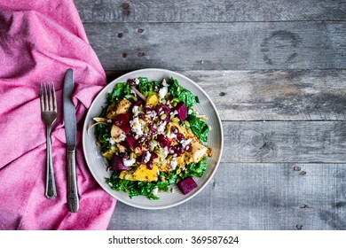 Healthy Salad With Grilled Chicken,kale.beets And Goat Cheese