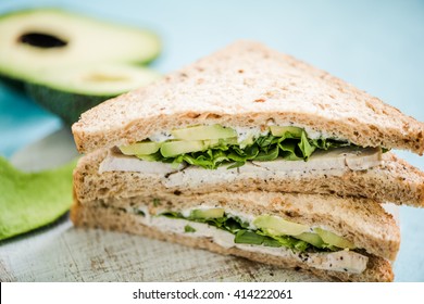 Healthy Sandwich With Avocado And Chicken And Salad