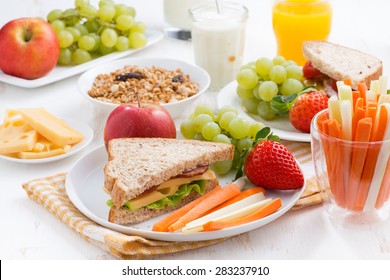 healthy school breakfast with fruits and vegetables, close-up - Powered by Shutterstock