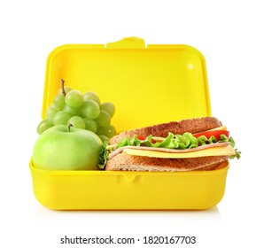 Healthy School Lunch Box Isolated On White Background.