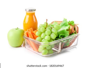 Healthy School Lunch Box Isolated On White Background.