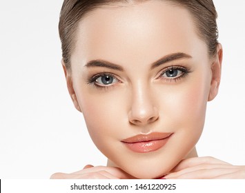 Healthy Skin Woman Face Close Up Isolated On White Beauty Concept