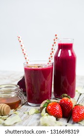 Healthy Smoothie With Beet Root, Apple, Strawberry And Ginger