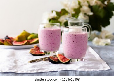 Healthy Smoothie With Figs And Nuts, Vegan Autumn Drink