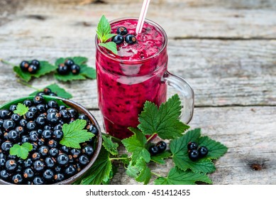 Healthy Smoothie From Fruits With Yogurt. Blended Berry Of Blackcurrant Vitamin Drink, Summer Desserts Concept