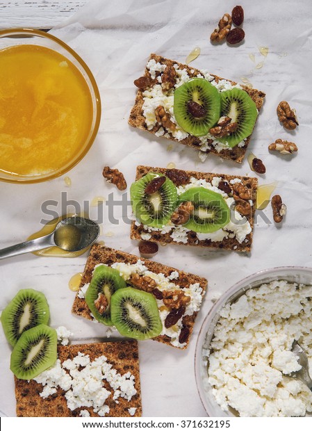 Healthy Snack Cottage Cheese Kiwi Honey Stock Photo Edit Now