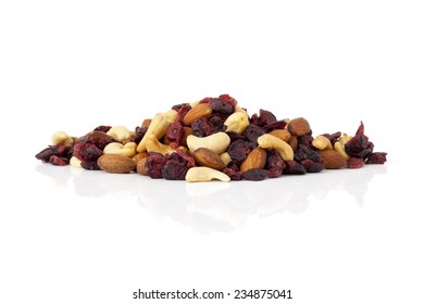 Healthy Snack Of Dried Fruits On White Background.