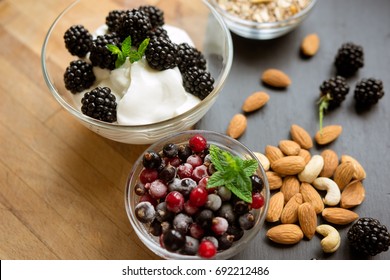 Healthy Snack With Fresh Berries And Almonds