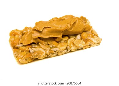 A Healthy Snack Of Peanut Butter On A Granola Bar