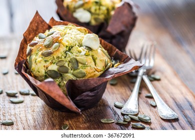 Healthy Snack, Pumpkin Seed And Feta Muffin