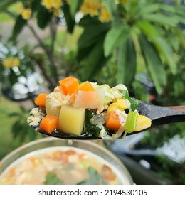 Healthy Soup, Made From Chicken, Carrot, Sweet Corn And Potato.