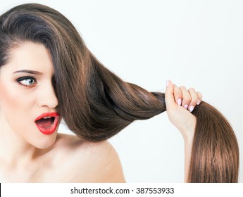 Healthy Strong Long Hair. Beautiful Woman. Grow. Shampoo And Natural Herbal Balsam. Beauty And Fashion. Hairstyle