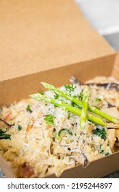 Healthy Takeout Creamy Cauliflower Risotto With Green On Top. 